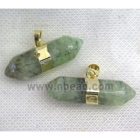 green prehnite bullet pendant, gold plated