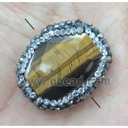 tiger eye stone bead paved rhinestone, faceted freeform