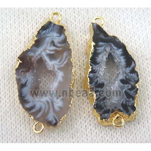 druzy Agate slice connector, freeform, gold plated