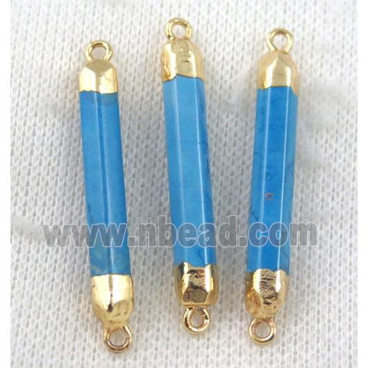 blue turquoise connector, stick, gold plated