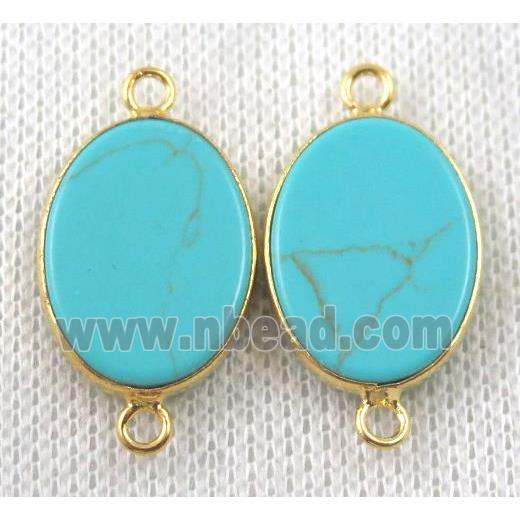 green turquoise connector, flat oval, gold plated