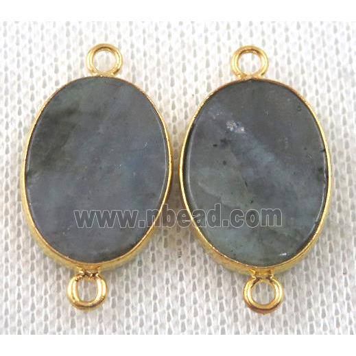 Labradorite connector, flat oval, gold plated