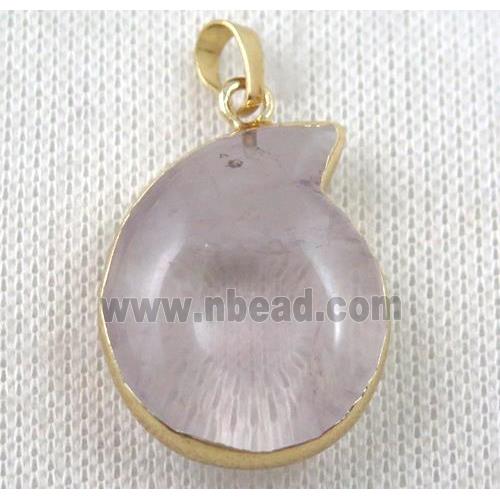 clear quartz snail pendant, gold plated