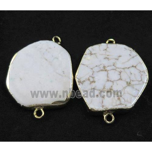 white turquoise howlite slice connector, freeform, gold plated