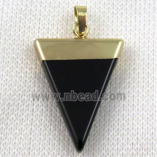 black onyx agate pendant, triangle, gold plated