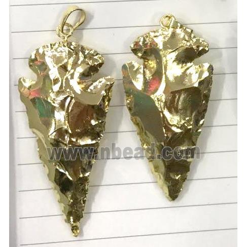 hammered Rock Agate Arrowhead pendant, gold plated