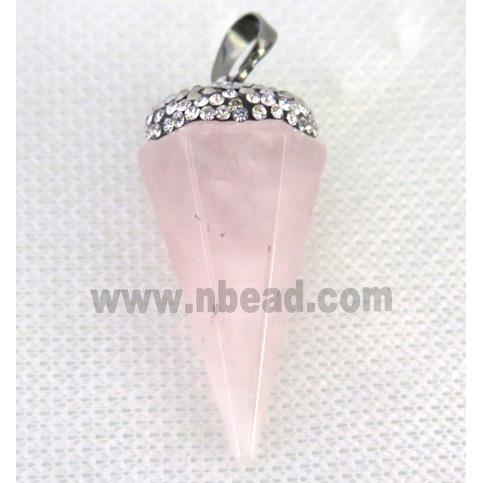 Rose Quartz pendulum pendant paved rhinestone, pink