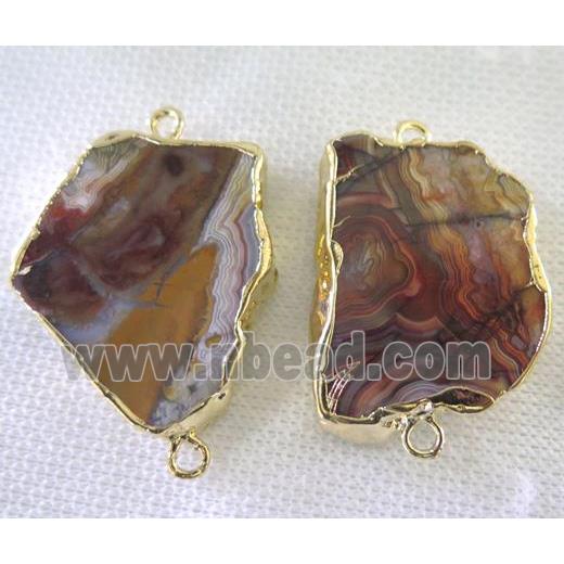 Mexico Crazy Agate slice connector, freeform, gold plated