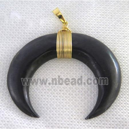 black bone horn crescent pendant, wire wrapped