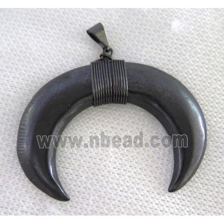 black bone horn crescent pendant, wire wrapped