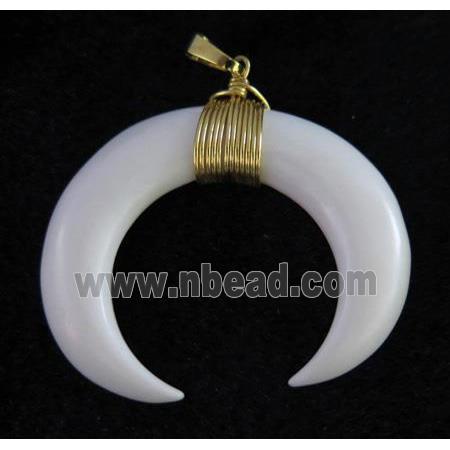 white bone horn crescent pendant, wire wrapped
