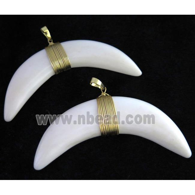 white bone horn crescent pendant, wire wrapped