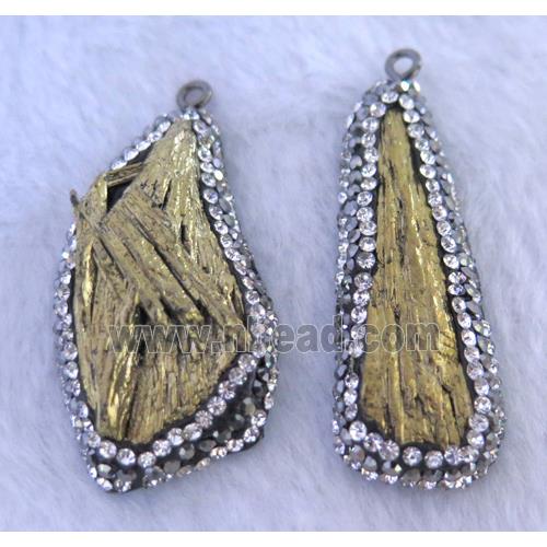 titanium crystal tourmaline pendant pave rhinestone, freeform, gold