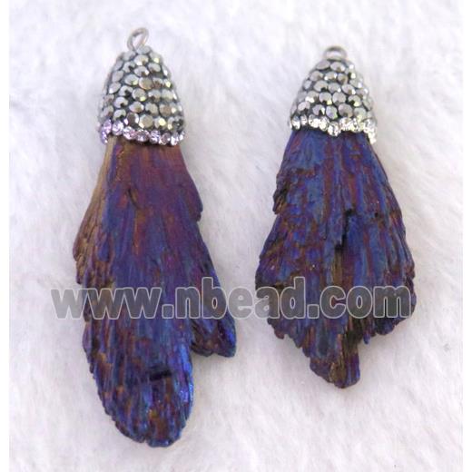 titanium crystal tourmaline pendant pave rhinestone, freeform, purple