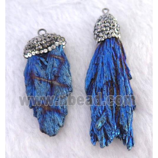 titanium crystal tourmaline pendant pave rhinestone, freeform, blue