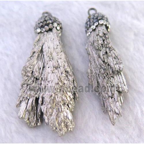 titanium crystal tourmaline pendant pave rhinestone, freeform, silver