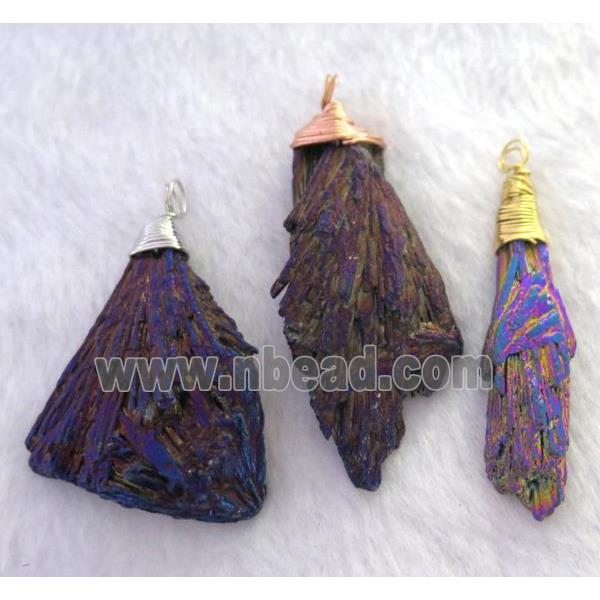 titanium crystal tourmaline pendant, freeform, wire wrapped, purple