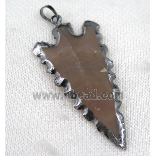 Rock Agate arrowhead pendant, natural color, black plated