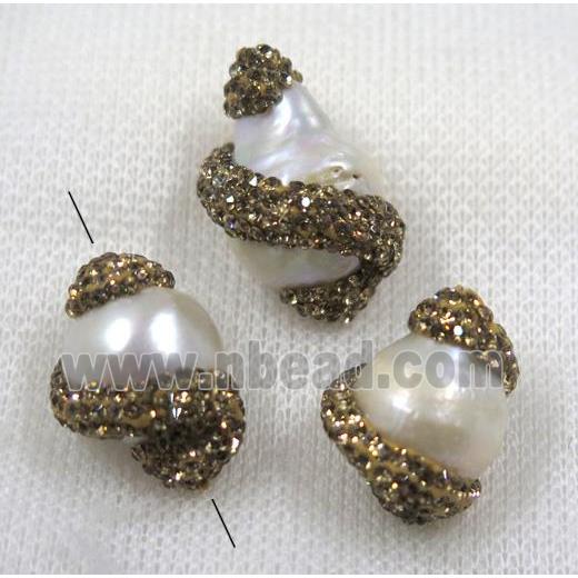 white pearl bead paved yellow rhinestone, freeform