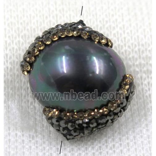 rainbow pearl shell bead paved rhinestone, flat round