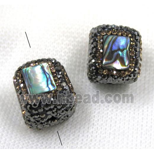 Paua Abalone Shell beads pave rhinestone, cube