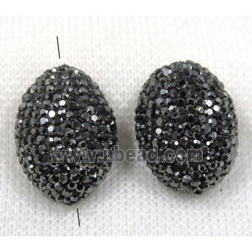 resin beads pave black rhinestone, oval