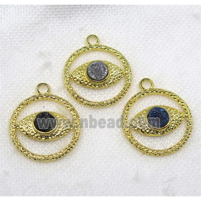 druzy agate pendant, eye, alloy, gold plated