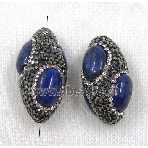blue Lapis Lazuli beads paved black rhinestone, rice
