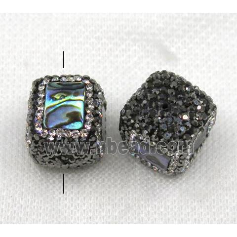 Paua Abalone shell beads paved black rhinestone, cube