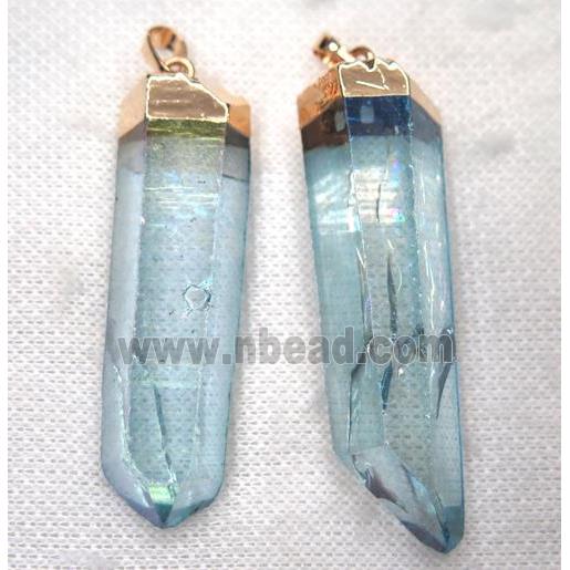 blue clear quartz pendant, stick
