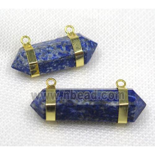 blue Lapis Lazuli bullet pendant with 2loops, gold plated