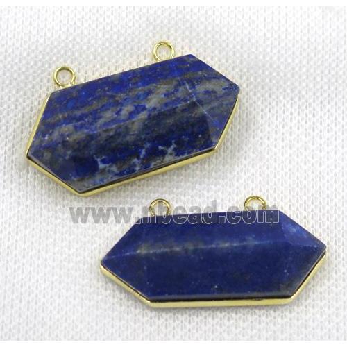 blue Lapis Lazuli bullet pendant with 2loops, gold plated