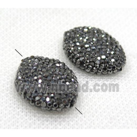 resin bead paved black rhinestone, oval