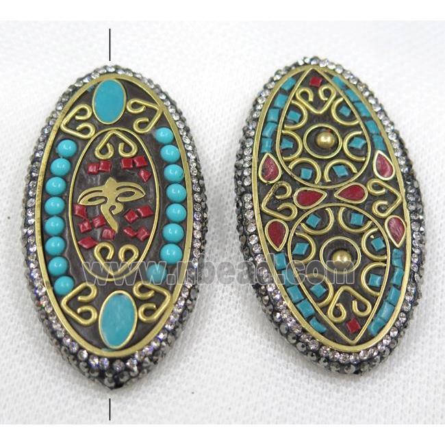 Nepal style turquoise bead paved rhinestone, oval