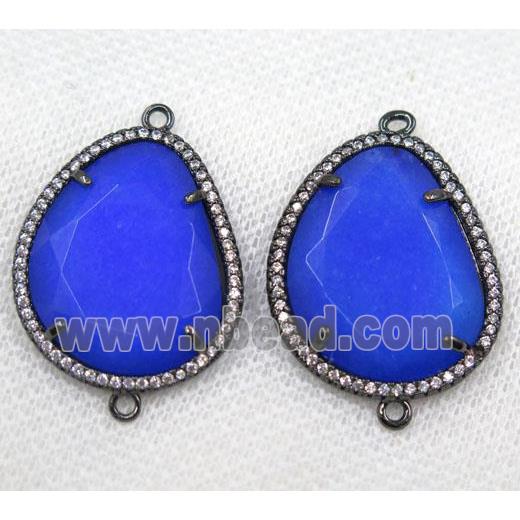 blue crystal glass connector paved rhinestone, faceted teardrop, black plated