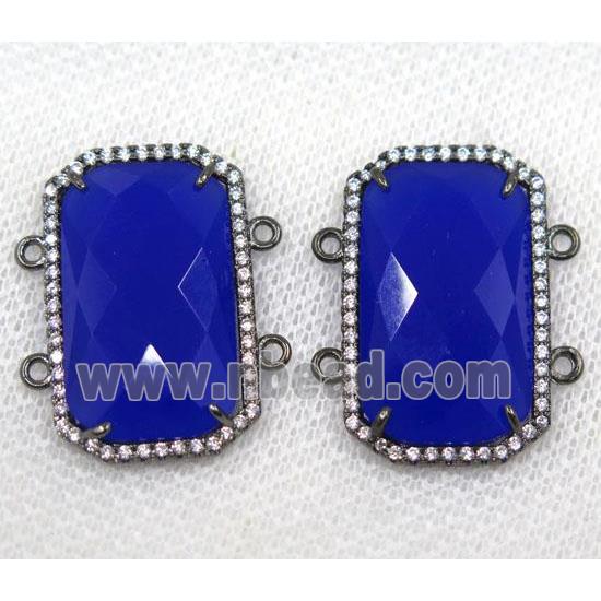 deep blue crystal glass connector paved rhinestone, faceted rectangle, black plated
