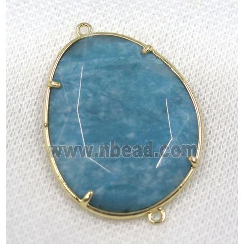 crystal glass connector, faceted teardrop, blue, gold plated