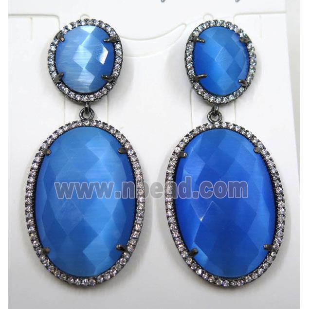 blue cats eye stone earring pave zircon