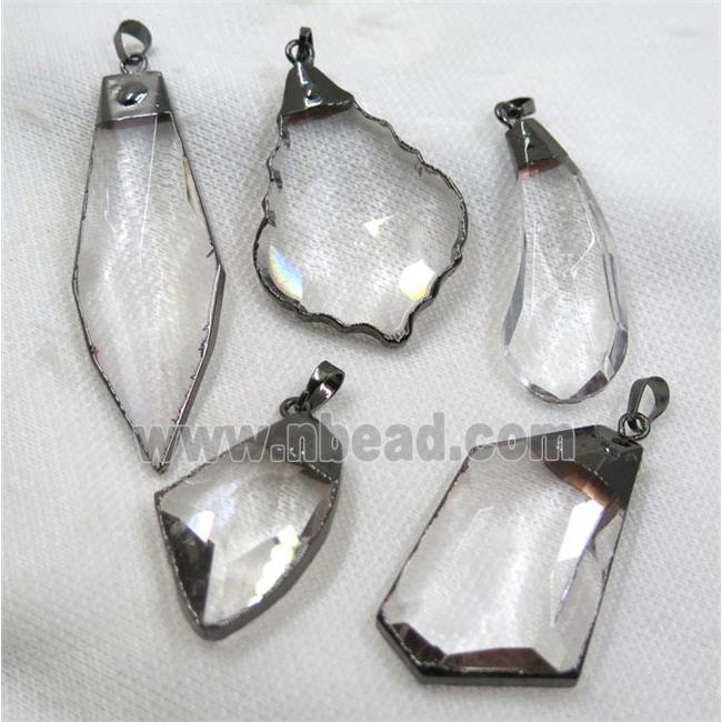 Crystal glass pendant, black plated, mix shaped