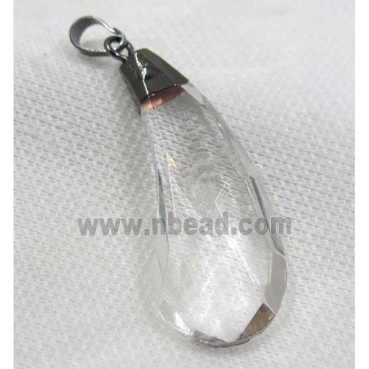 Crystal glass teardrop pendant, black plated