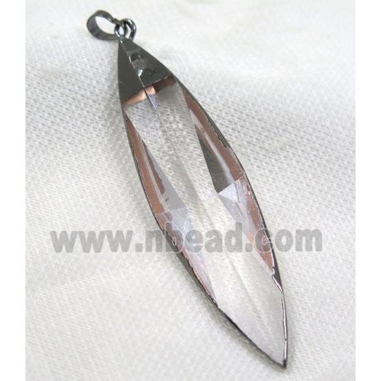 Crystal glass leaf pendant, black plated