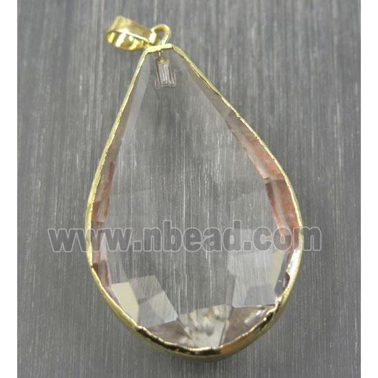 Crystal glass teardrop pendant, gold plated