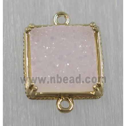 druzy agate connector, natural color, square, gold plated