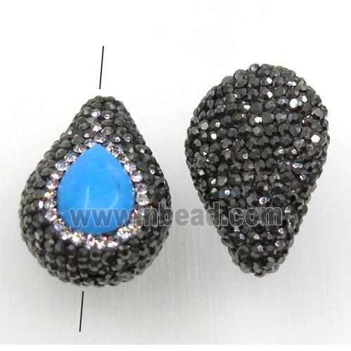 blue synthetical turquoise bead pave rhinestone, teardrop