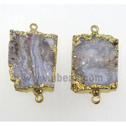 solar agate druzy rectangle connector, gold plated