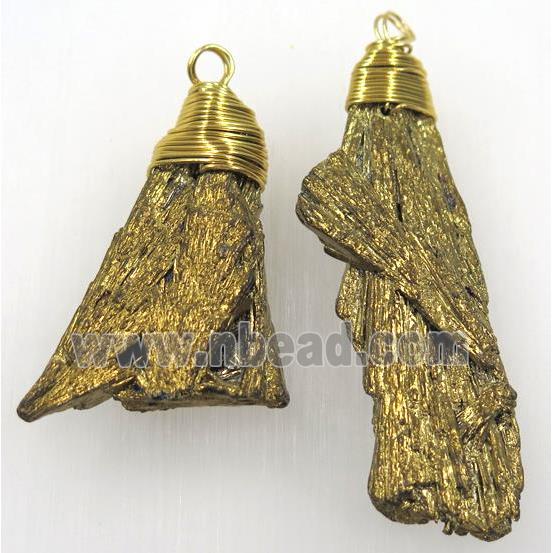 kyanite pendant, freeform, golden Electroplated