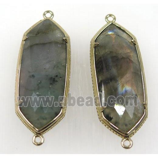labradorite connector, faceted oval, gold plated
