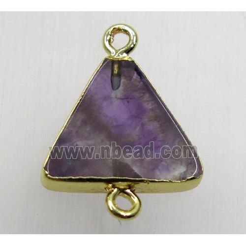 purple Amethyst triangle connector, gold plated