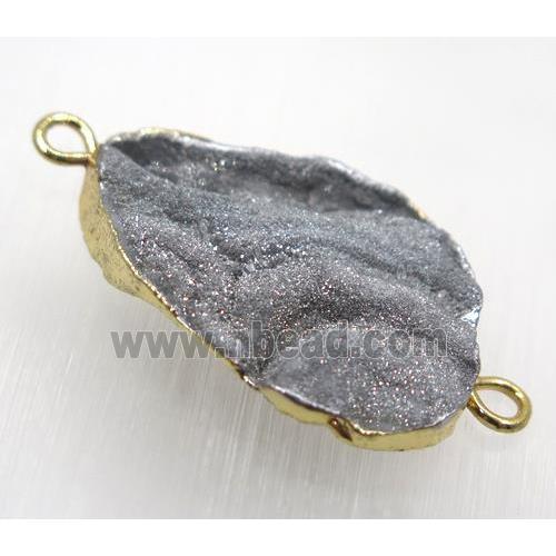 silver Solar Agate druzy connector, freeform, gold plated
