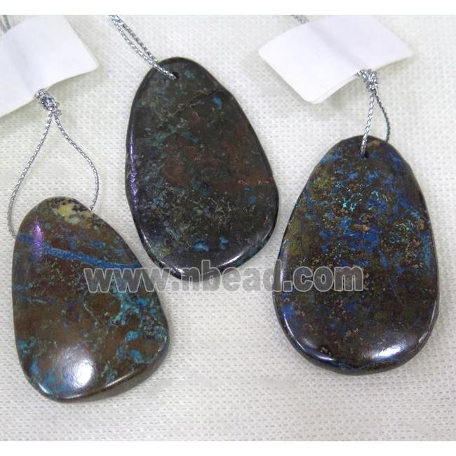 Azurite slice pendant, freeform, blue